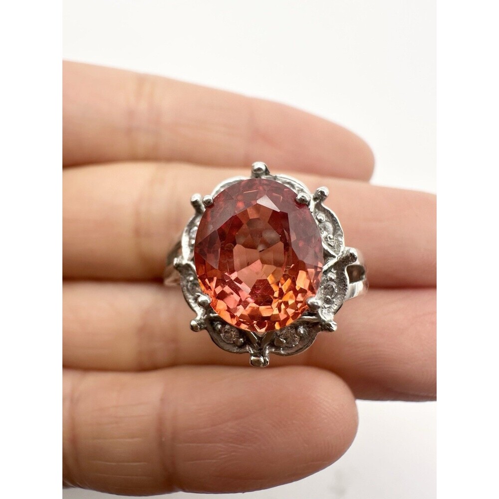 925 Sterling Silver Lab Created Padparadscha Sapphire Ring 4ct Size 6.25